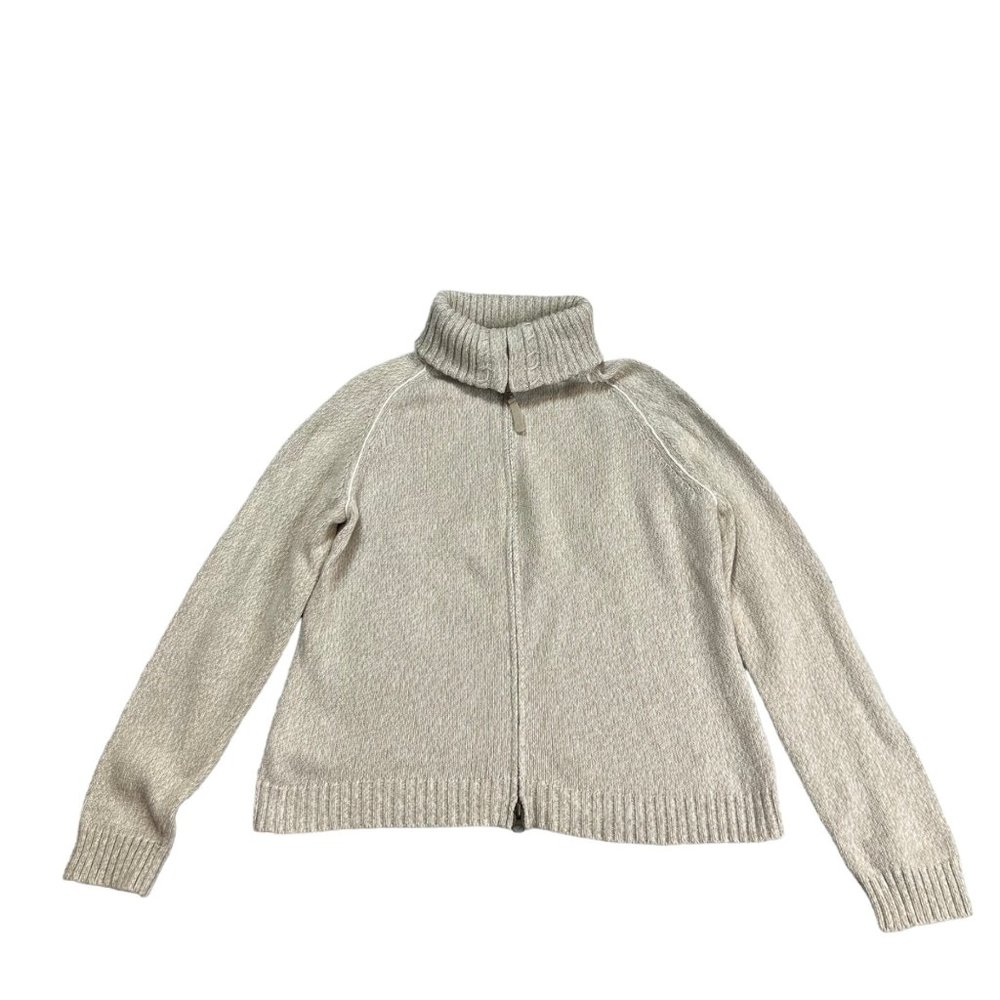 Christopher & Banks Sweater Womens Medium Oatmeal Turtleneck Full Double Zip